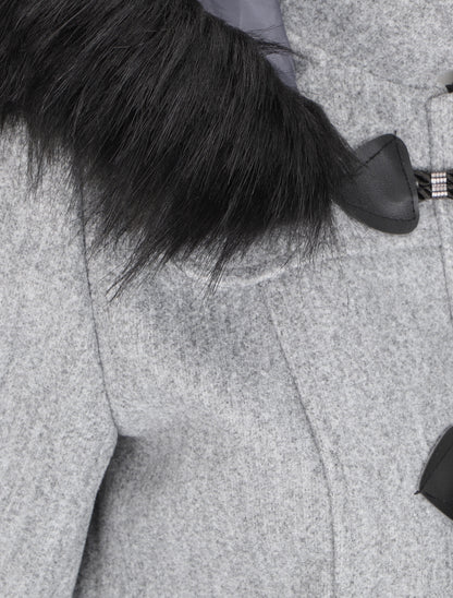 Duffle coat à capuche à fourrure - Gris - 3