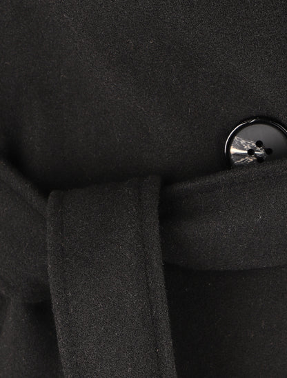 Manteau long ceinturé à col droit - Noir - 3
