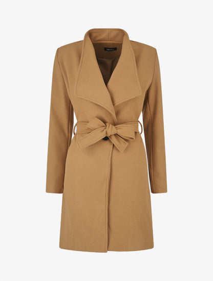 Manteau long ceinturé à col droit - Camel - 1