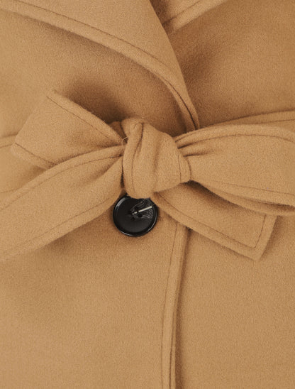 Manteau long ceinturé à col droit - Camel - 3