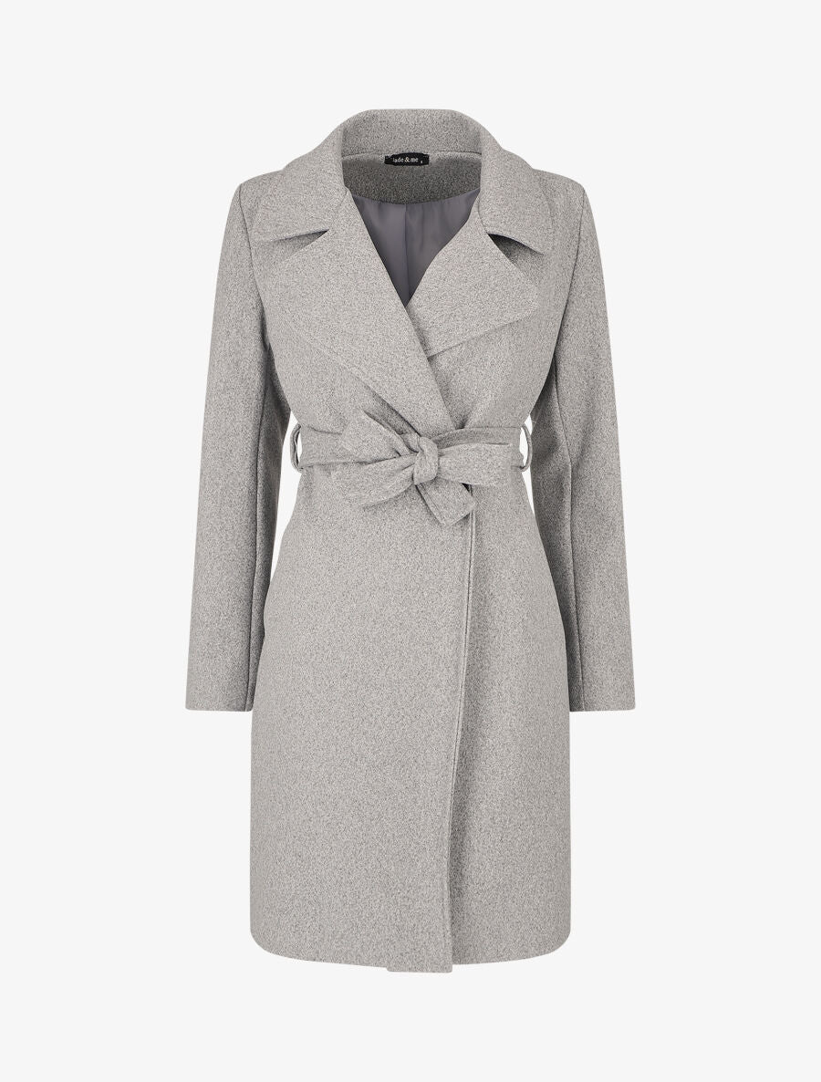 Manteau long ceinturé à col cranté - Gris chiné - 5