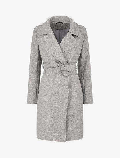 Manteau long ceinturé à col cranté - Gris chiné - 5