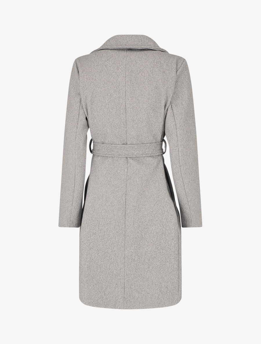 Manteau long ceinturé à col cranté - Gris chiné - 2
