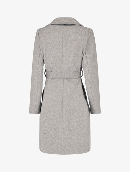 Manteau long ceinturé à col cranté - Gris chiné - 2