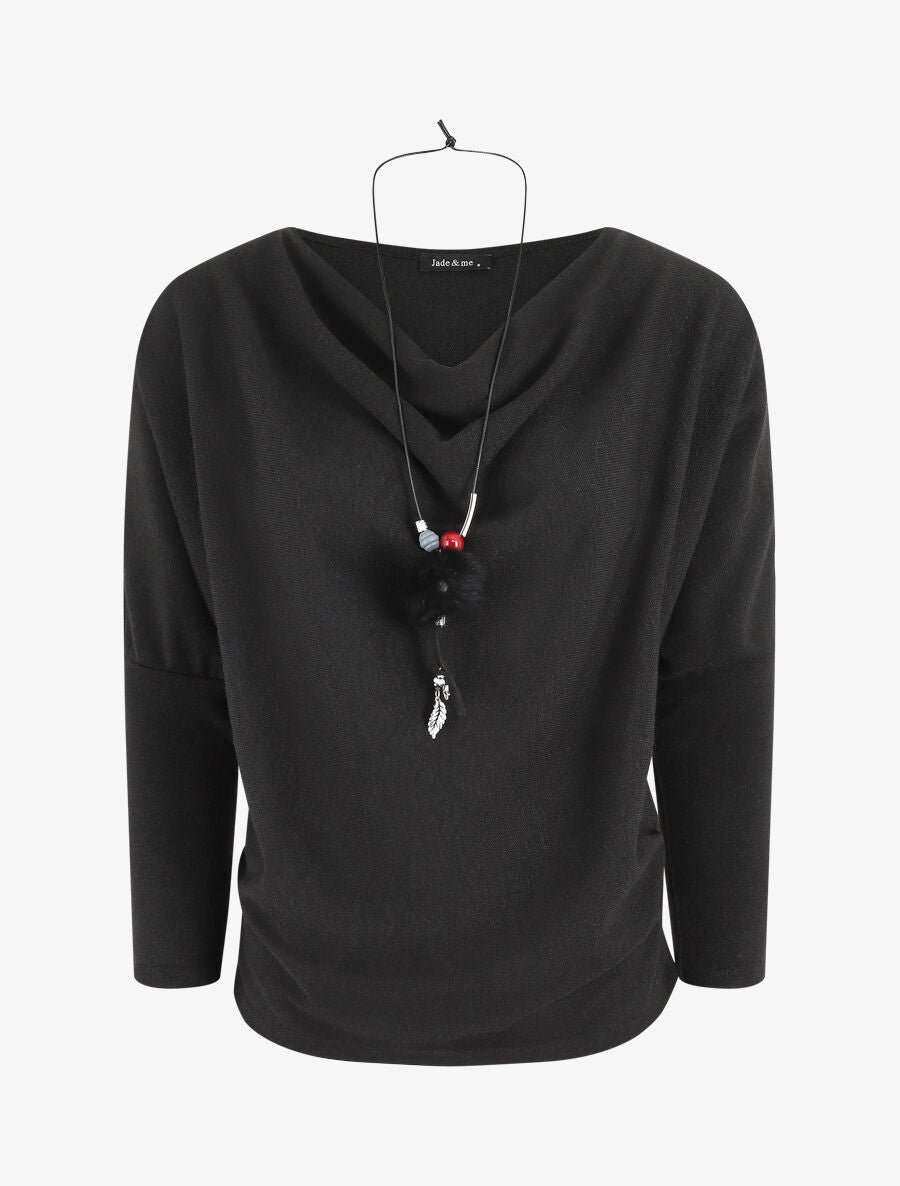 Pull à col bénitier - Noir - 1