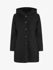 Manteau mi-long bouclé à capuche - Noir - 1