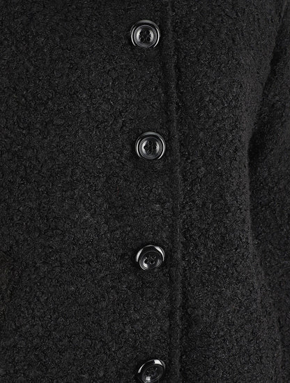 Manteau mi-long bouclé à capuche - Noir - 3
