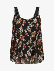 Top en voile imprimé fleurs de printemps - Noir - 1