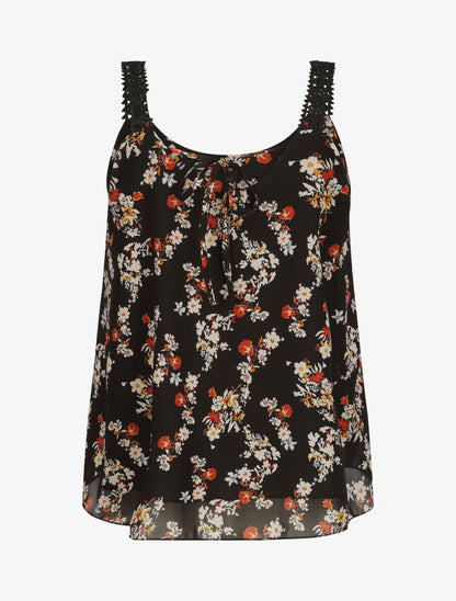 Top en voile imprimé fleurs de printemps - Noir - 2