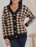 Gilet ample motif pied de coq - Camel/noir - 1