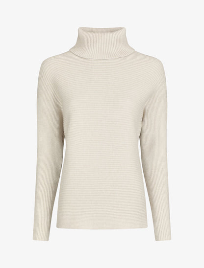 Pull droit côtelé à col roulé - Beige - 1
