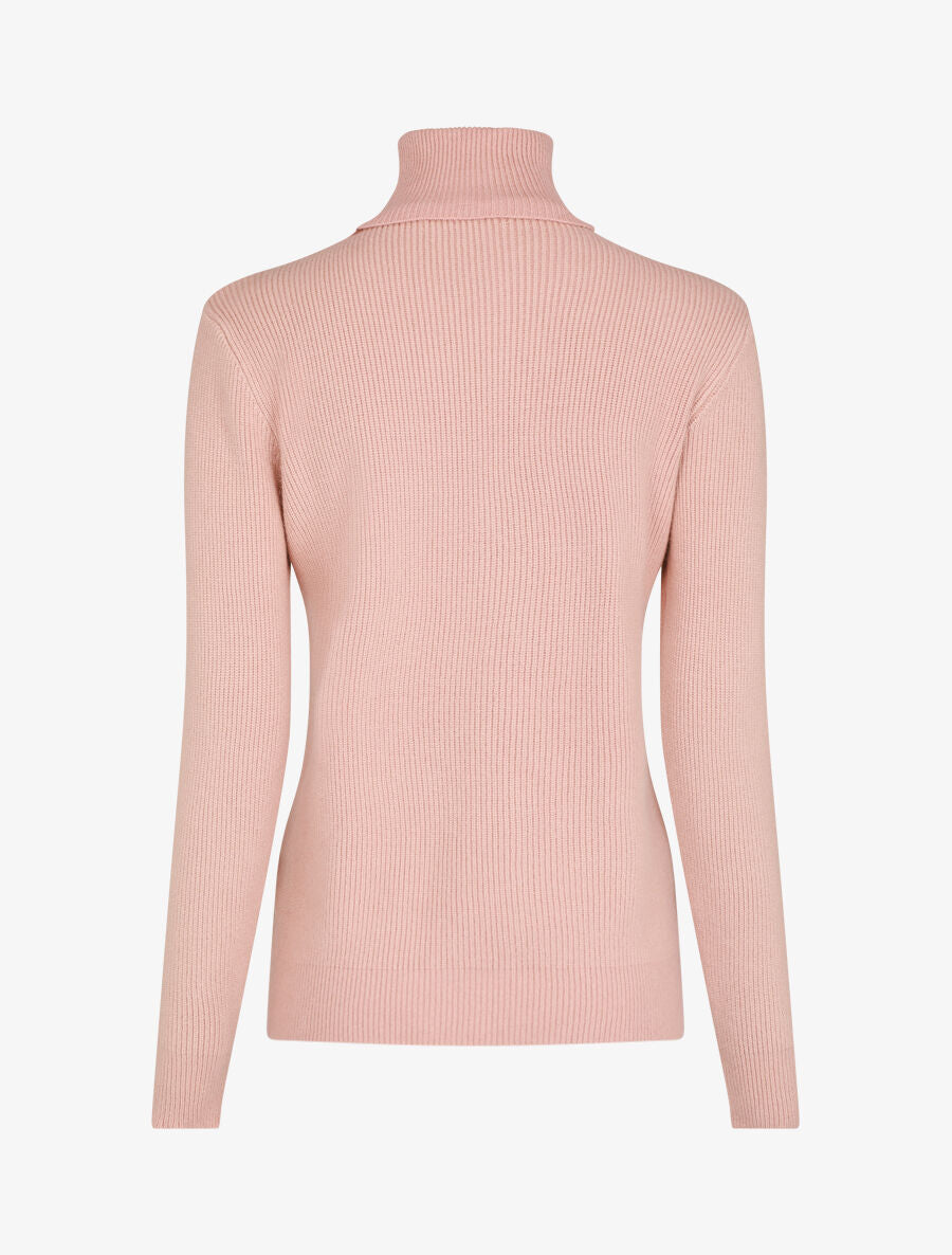 Pull uni à col roulé et motif torsade - Rose - 2
