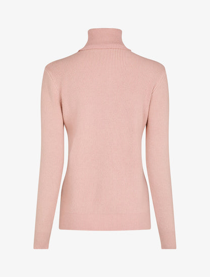 Pull uni à col roulé et motif torsade - Rose - 2
