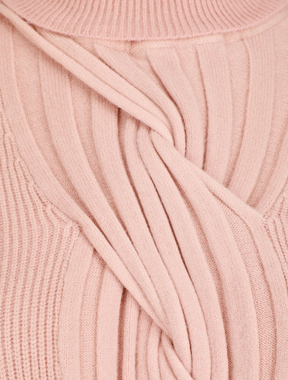 Pull uni à col roulé et motif torsade - Rose - 3