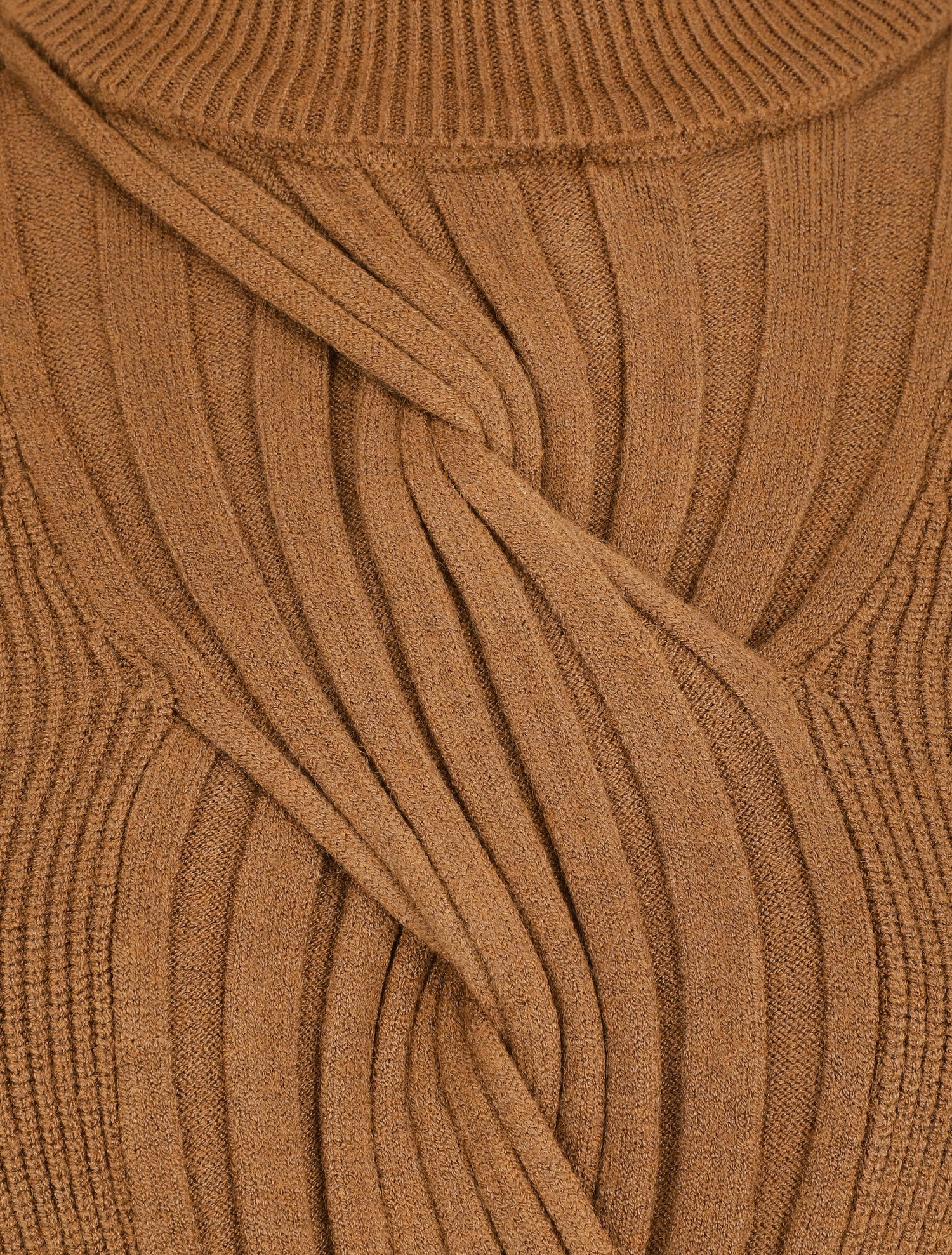 Pull uni à col roulé et motif torsade - Camel - 3