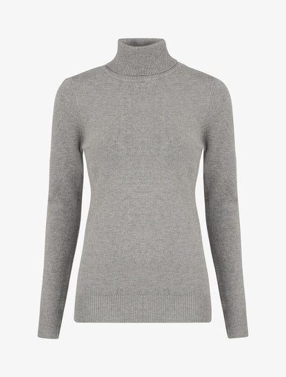 Pull fin uni col roulé - Gris - 1