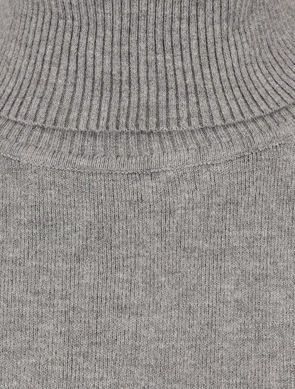 Pull fin uni col roulé - Gris - 3