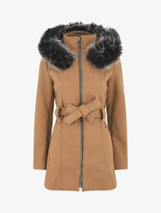 Manteau ajusté à capuche amovible - Camel - 1