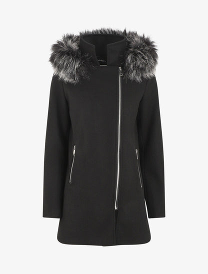 Manteau droit à capuche amovible - Noir - 1