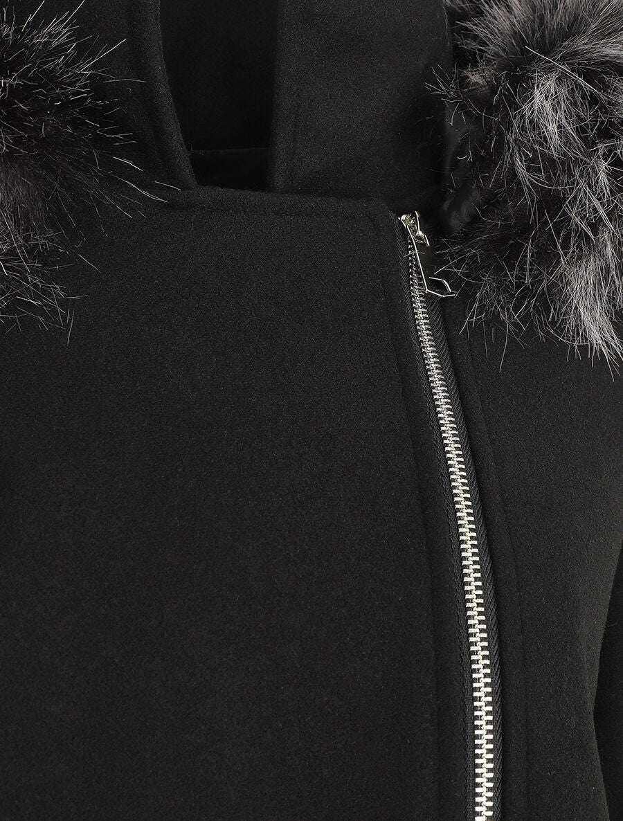 Manteau droit à capuche amovible - Noir - 3