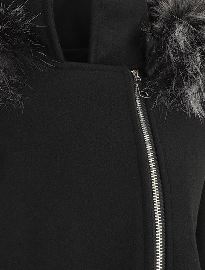 Manteau droit à capuche amovible - Noir - 3