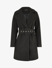 Manteau long ceinturé à col cranté - Noir - 4