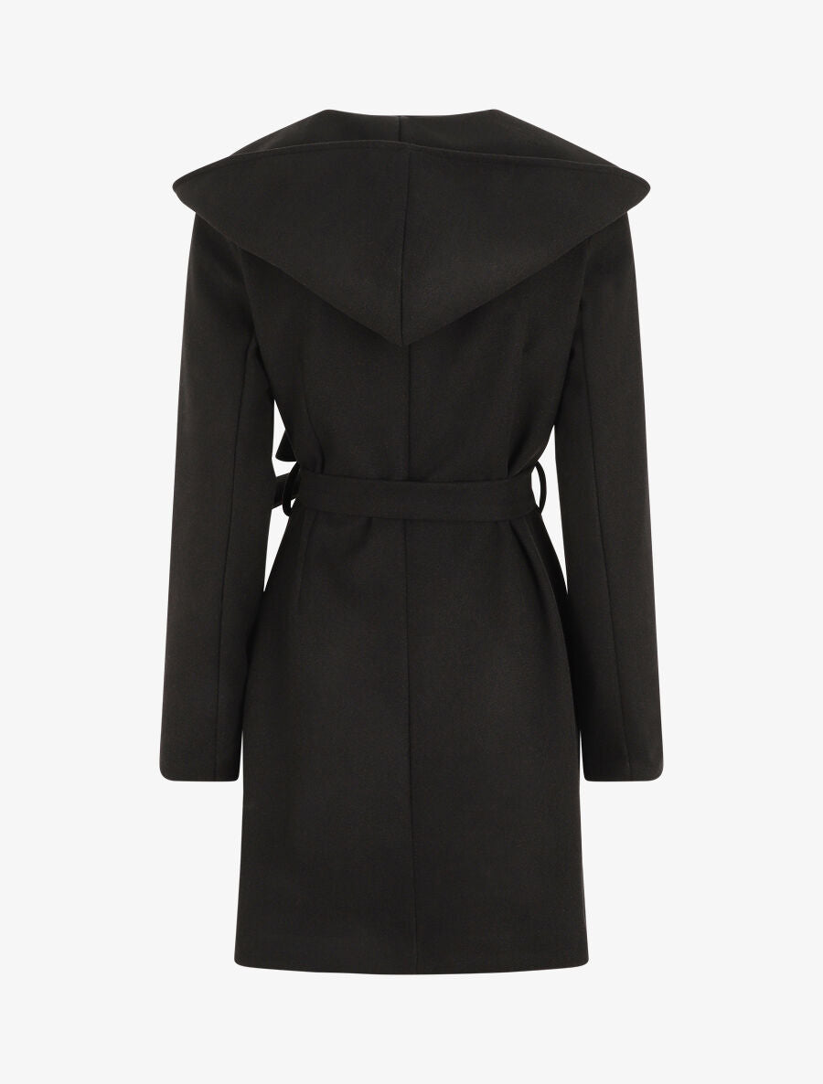 Manteau long à capuche et col châle - Noir - 2