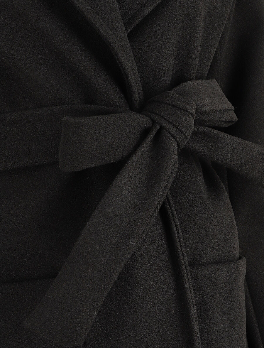 Manteau long à capuche et col châle - Noir - 3