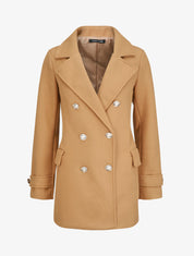 Manteau mi-long boutonné à col cranté - Camel - 1