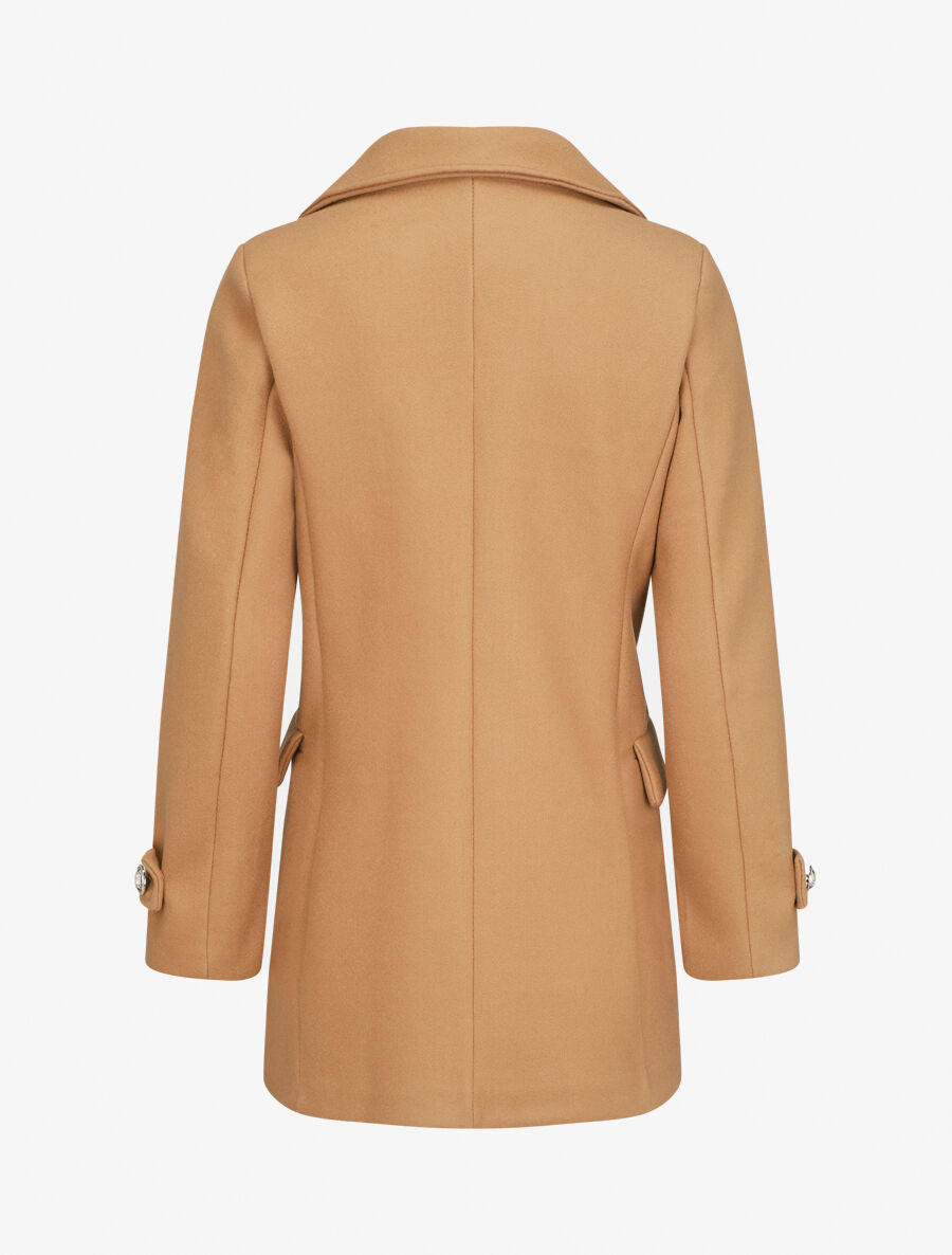 Manteau mi-long boutonné à col cranté - Camel - 2