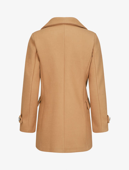 Manteau mi-long boutonné à col cranté - Camel - 2
