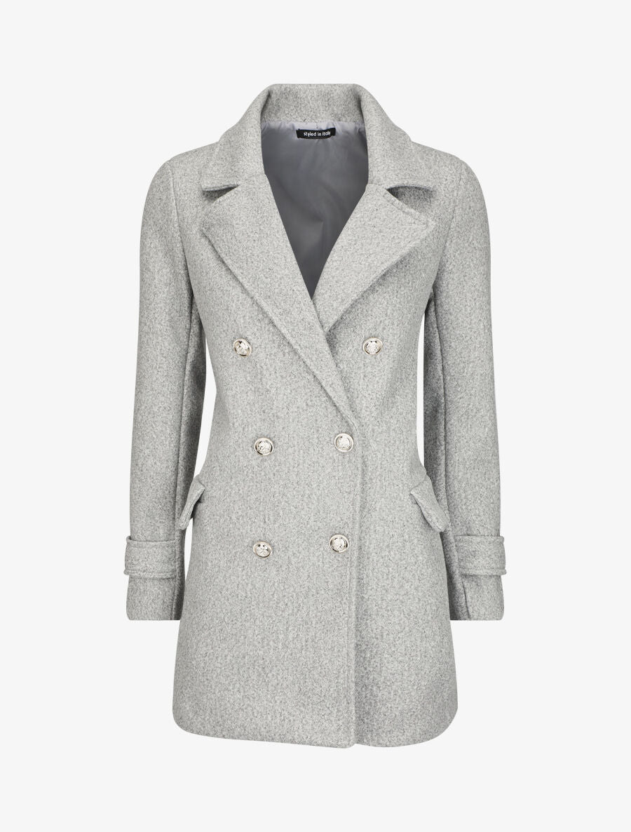 Manteau mi-long boutonné à col cranté - Gris - 1