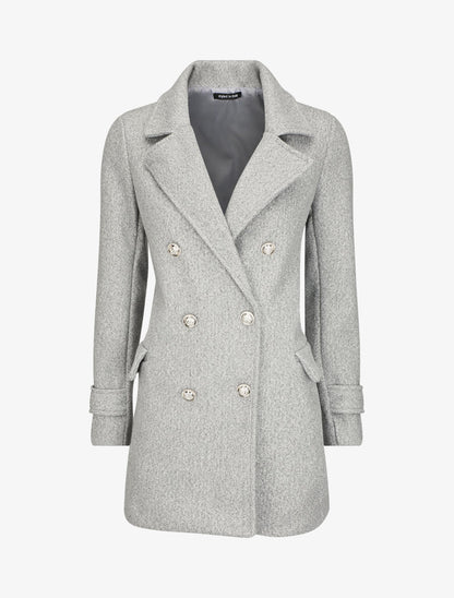 Manteau mi-long boutonné à col cranté - Gris - 1