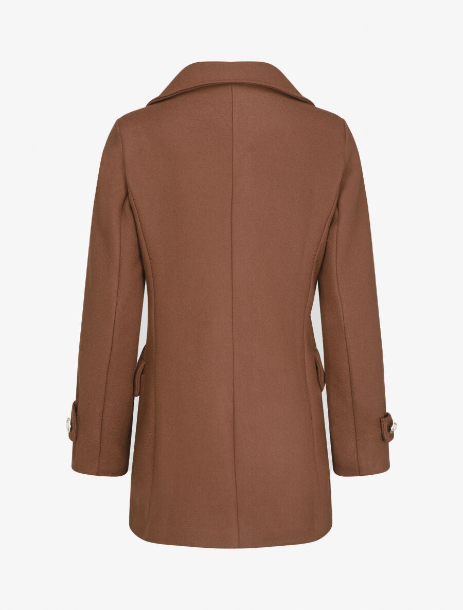 Manteau mi-long boutonné à col cranté - Marron - 2