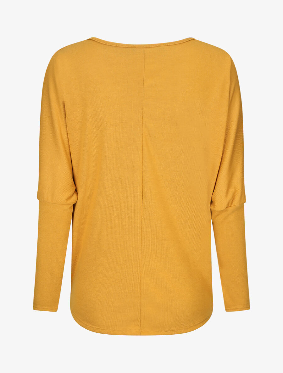 Pull ample à imprimé plumes irisées - Jaune moutarde - 2
