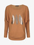 Pull ample à imprimé plumes irisées - Café - 1