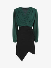 Robe drapée style portefeuille - Vert sapin/noir - 5