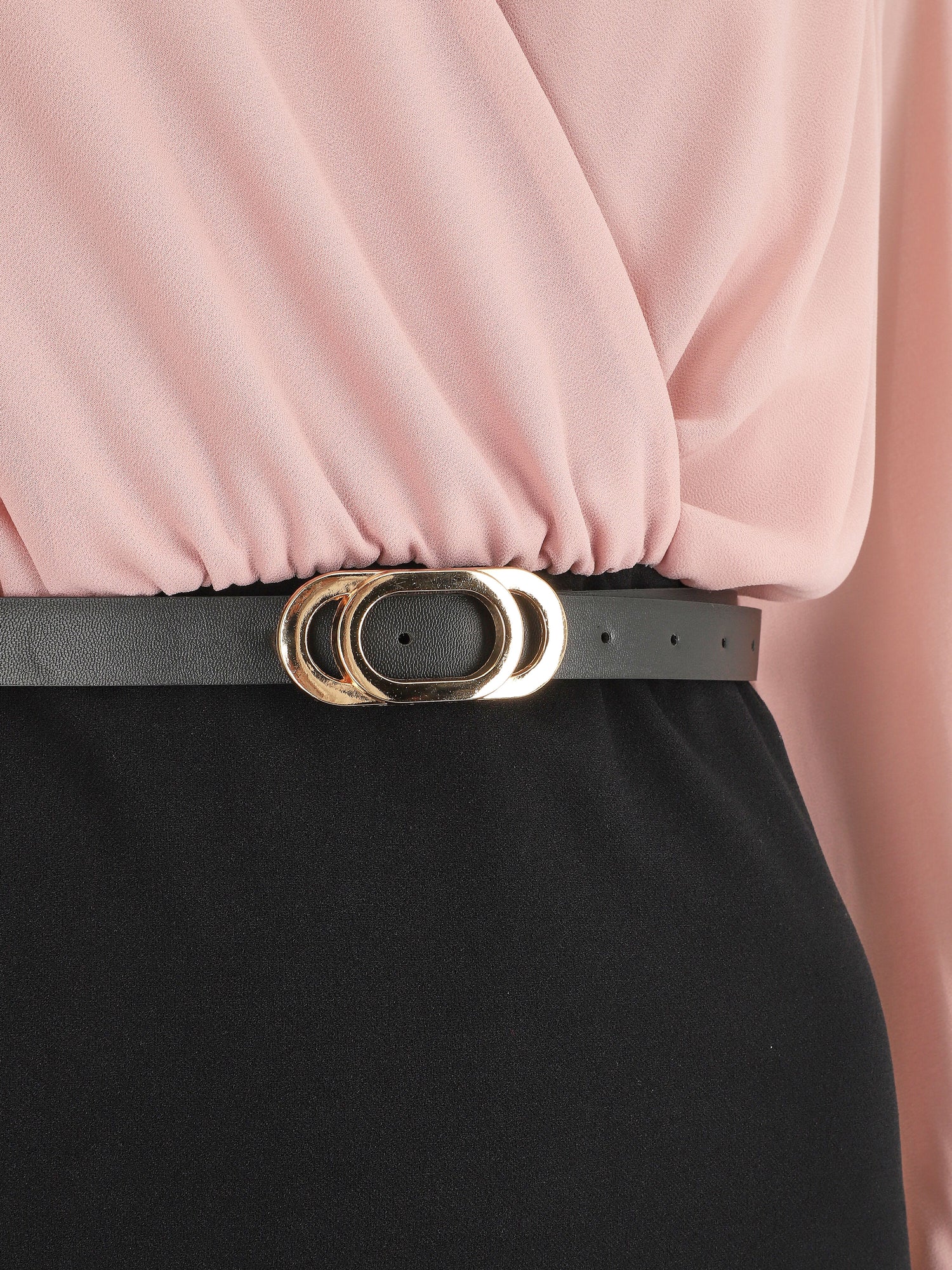 Robe fourreau à col cache-coeur - Noir/rose - 3