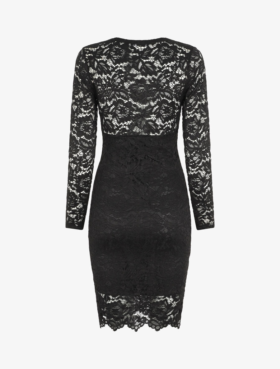 Robe moulante en dentelle - Noir - 2