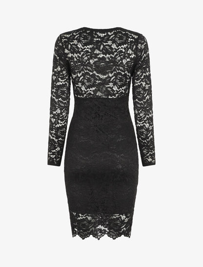 Robe moulante en dentelle - Noir - 2