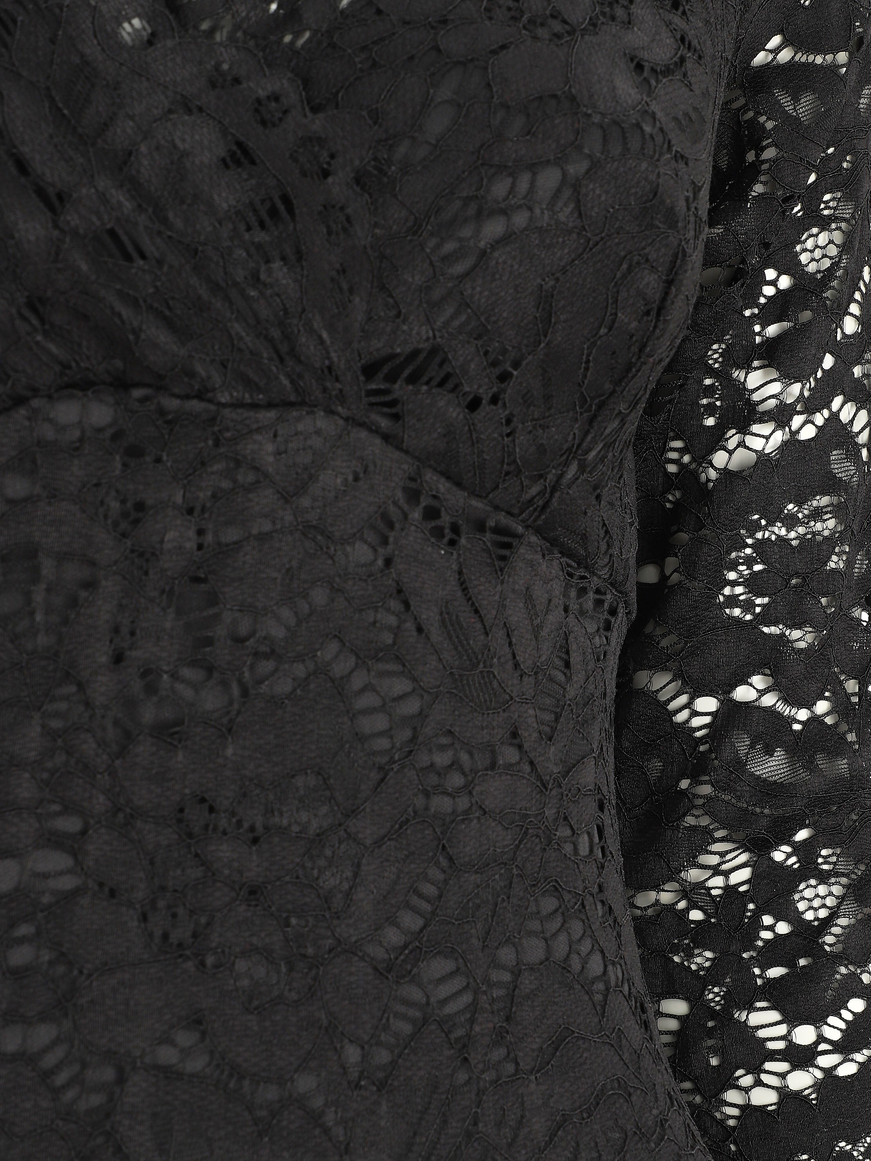 Robe moulante en dentelle - Noir - 3