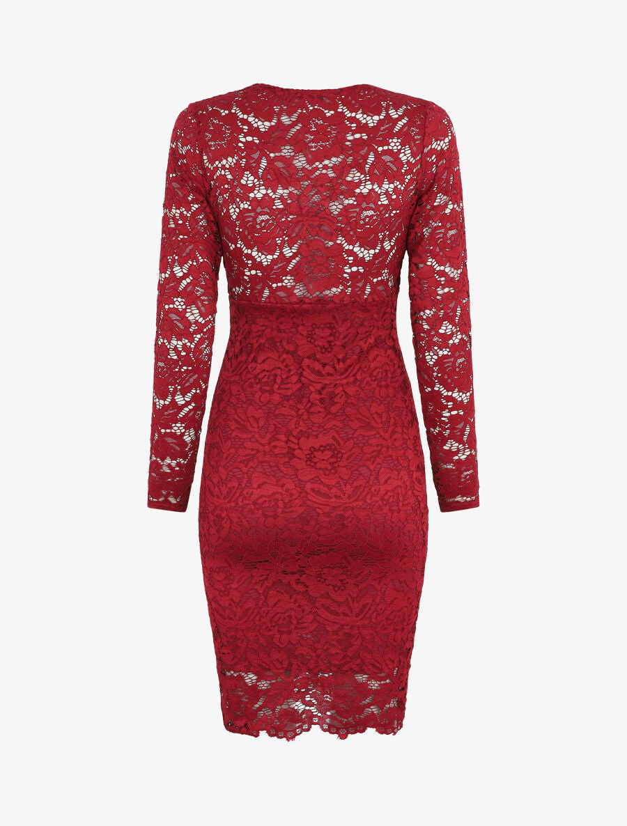 Robe moulante en dentelle - Bordeaux - 2