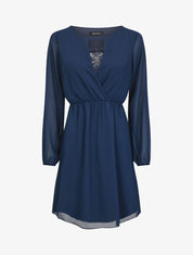 Robe taille élastiquée à détail dentelle - Marine - 5