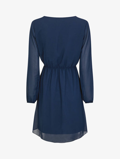 Robe taille élastiquée à détail dentelle - Marine - 2