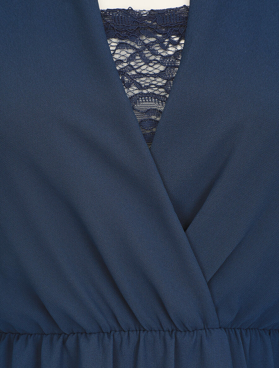 Robe taille élastiquée à détail dentelle - Marine - 3