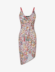 Robe style portefeuille à imprimé fleurs tropicales - Rouge - 1