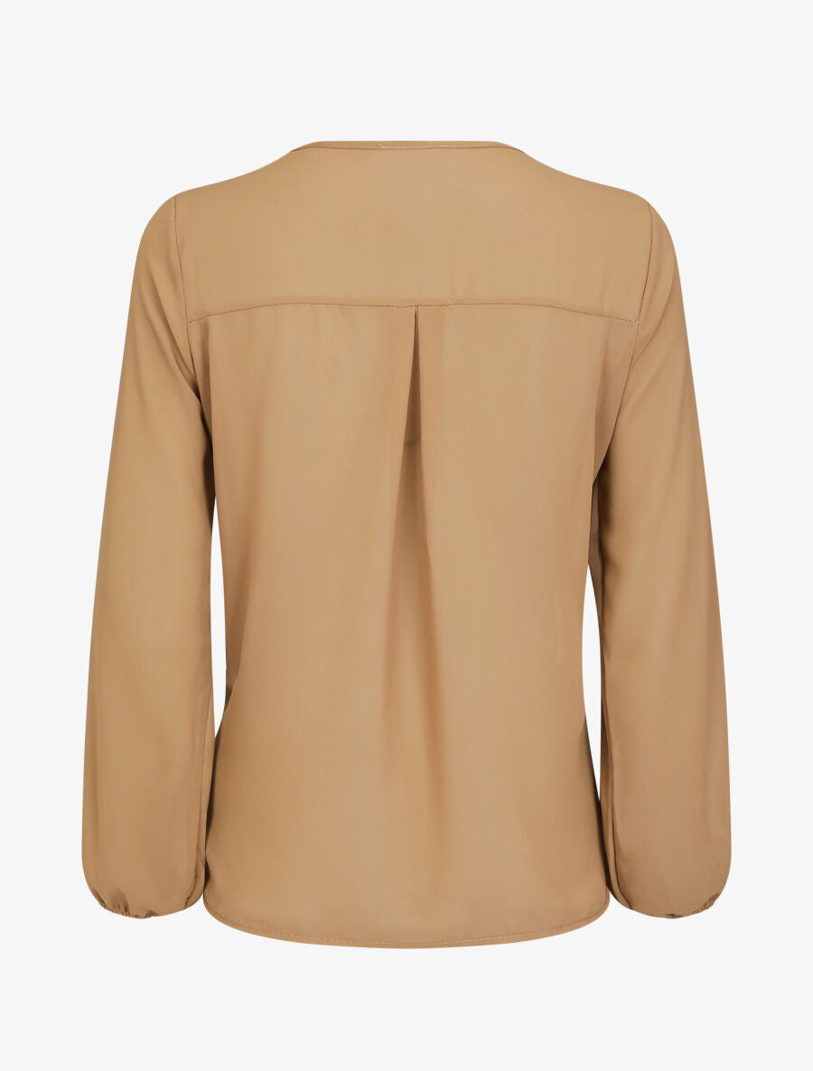 Blouse en voile unie à col brodé - Camel - 2
