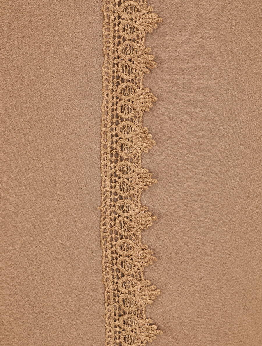 Blouse en voile unie à col brodé - Camel - 3