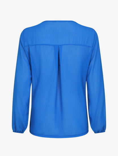 Blouse en voile unie à col brodé - Bleu roi - 2