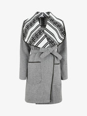 Manteau ceinturé à imprimé grec - Gris - 1